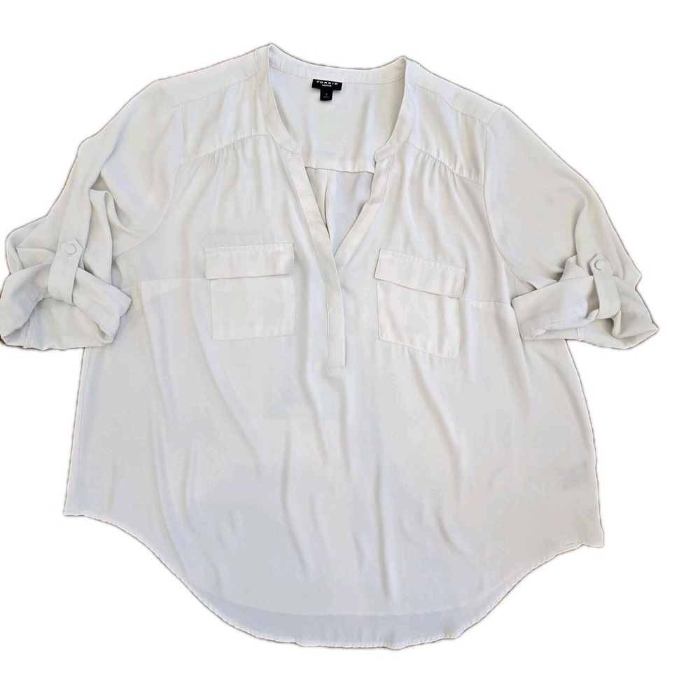 Torrid Blouse – White Roll-Tab Sleeve – Women's‎ Plus Size 1